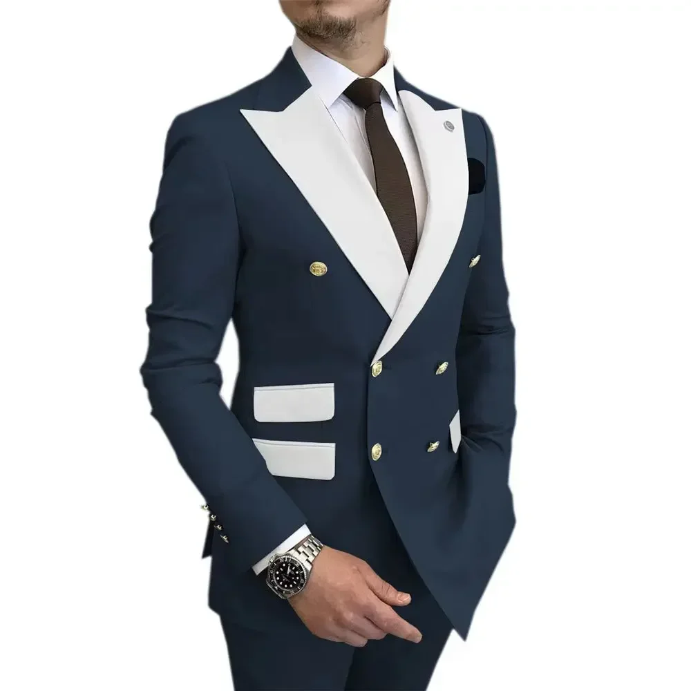 2024 Elegant Men\'s Slim Fit 2-Piece Blazer And Pants Double Breasted Peak Lapel Wedding Dress Evening Party