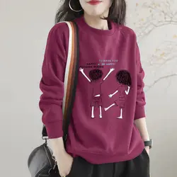 New Korea High-end Slimming Thin and Plush Women's Student Long Sleeved Round Neck Personalized Loose Oversized Top for Women