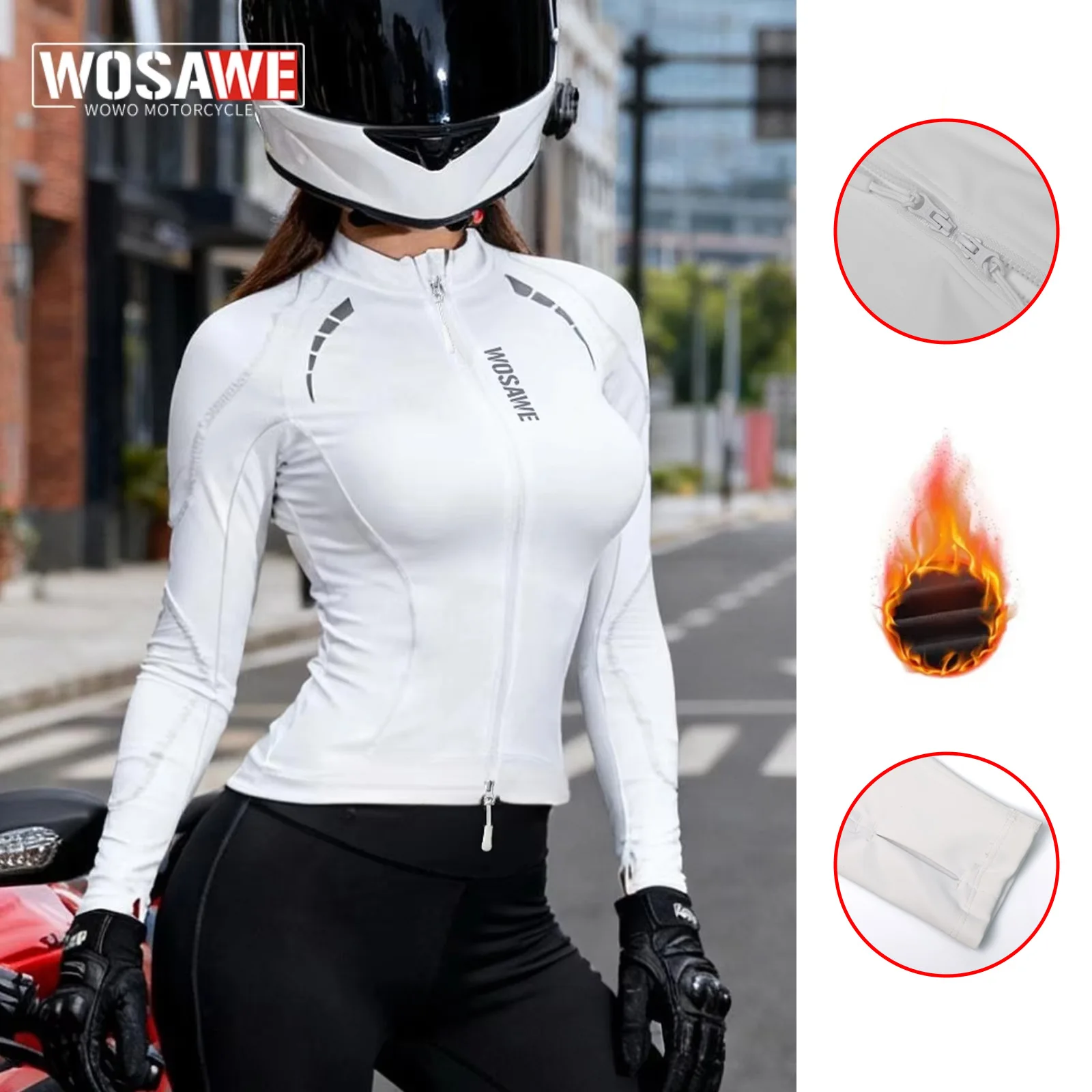 

WOSAWE Winter Women's Motorcycle Jacket Breathable Reflective Motorcycle Jacket Elastic Slim Fit Soft Motorbike Jacket