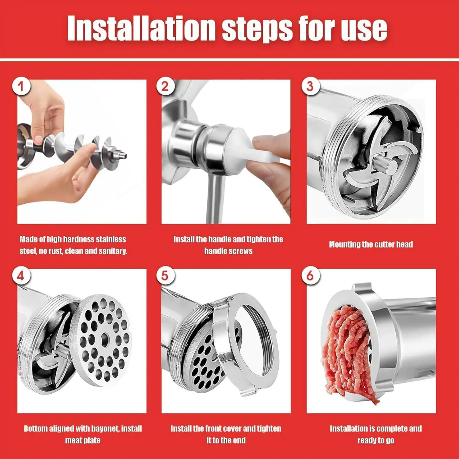 

Manual Meat Grinder Aluminum Alloy Manual Food Mill Device Heavy Duty Hand Meat Grinder 3 Sausage Tubes For Home Dormitory