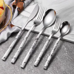 Stainless Steel Marble Silver Tableware Steak Knife Fork Dessert Spoon Western Dinnerware Kitchen Utensil