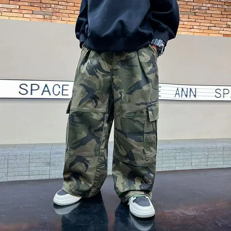 Boys Camouflage Jogging Pants Streetwear Cotton Cargo Trousers Harajuku Casual Joggers Spring Fall for Kids Clothes 6 to 14 Year