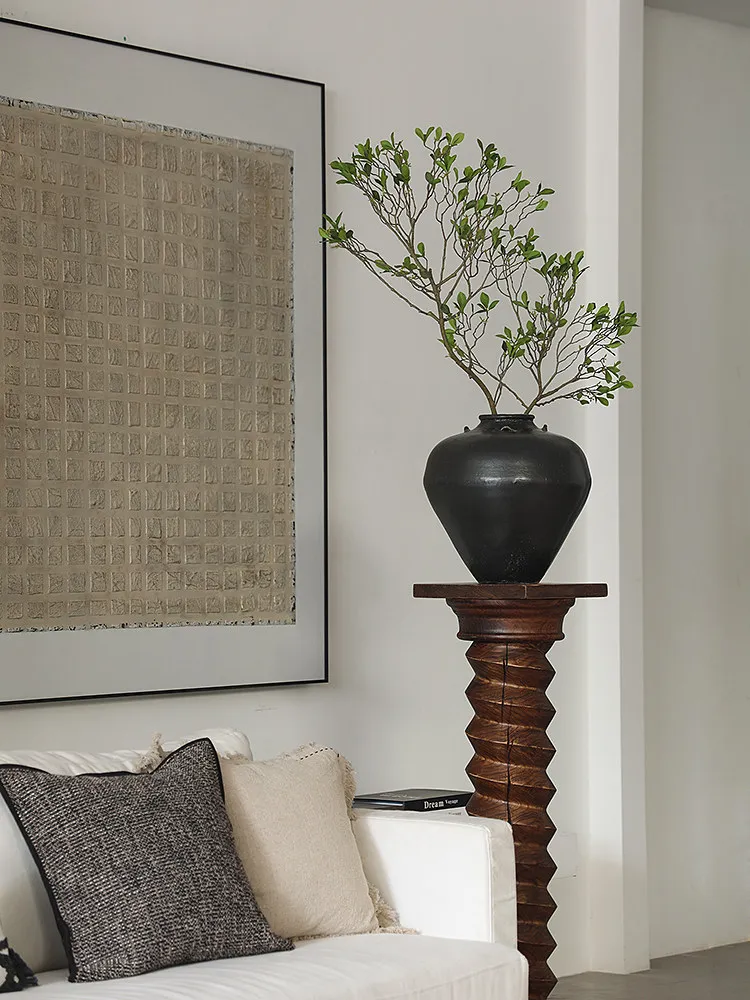 Spiral wood base Charles French sculpture table column floor-to-ceiling old wabi-sa art decorative column ornament