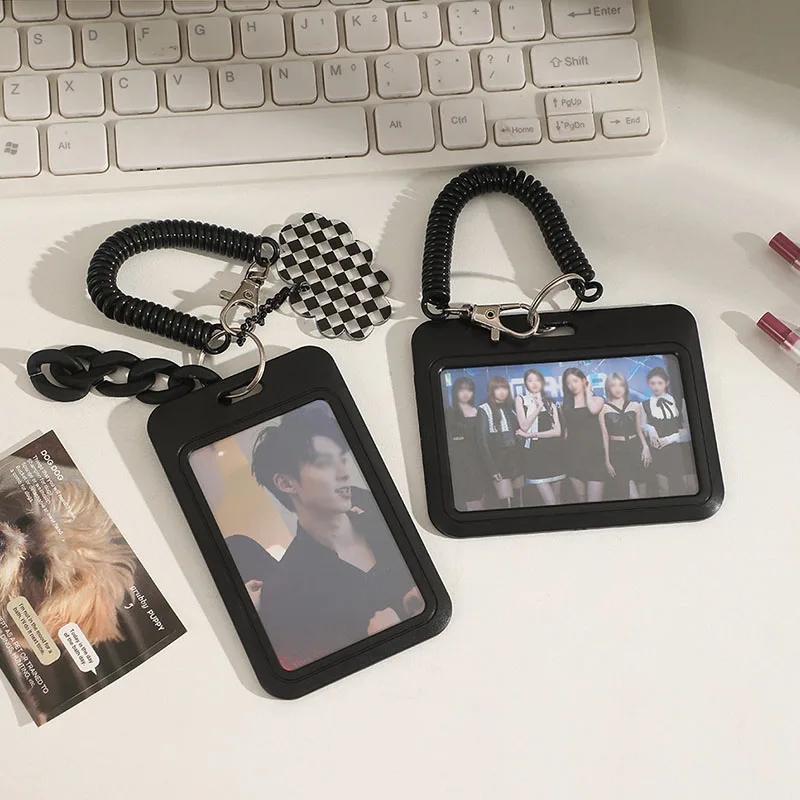 Black Student School Card Case Anti Loss Protective Cover 3 Inch Kpop Idol Picture Display Holder Small Pendant ID Card Holder