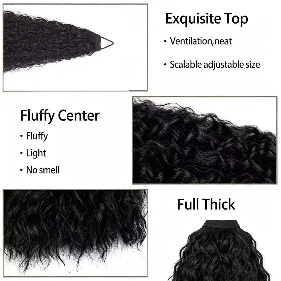 Coleta sintética larga y rizada de 26 pulgadas con cuerda elástica, extensiones de cabello, modernas, para uso diario y fiestas 4