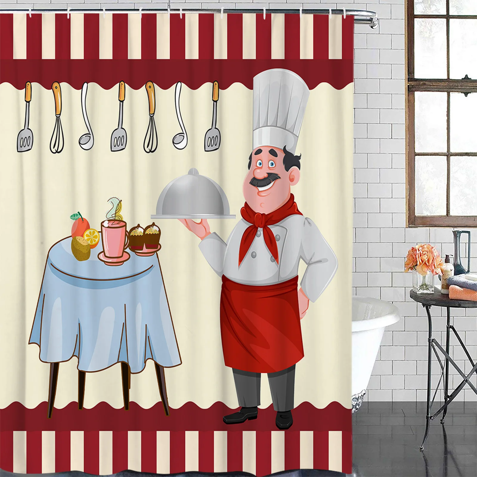Kuchnia szefa kuchni dla smakoszy nóż i widelec wodoodporna dekoracja łazienkowa zasłona prysznicowa drukowane zasłony wanny akcesoria łazienkowe