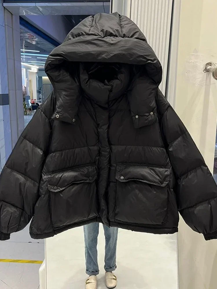 Women Short Parkas Autumn Winter Hooded Cotton Padded Jacket Female Thickened Warm Oversized Puffer Coat Streetwear Outwear