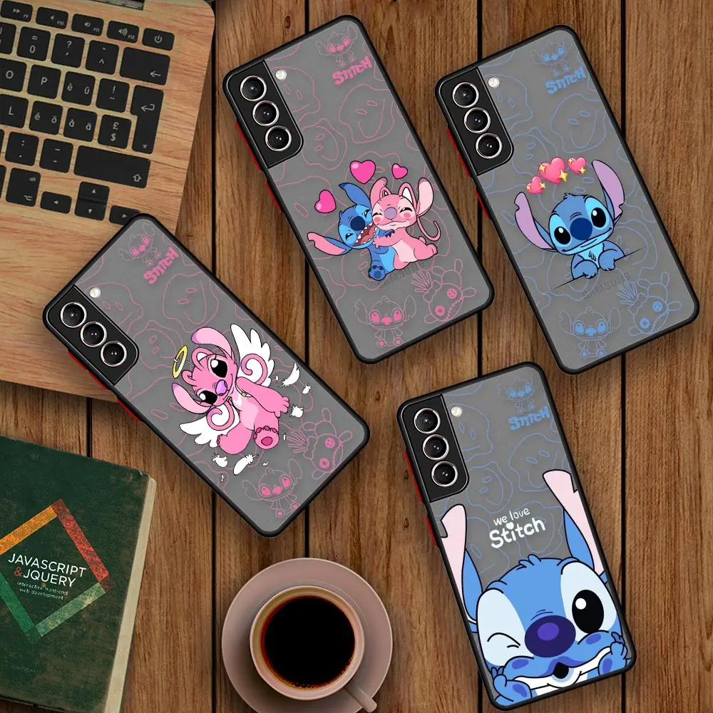 Cartoon Angel Lilo Stitch D-Disney Shockproof Armor Case For Samsung S22 Ultra S21 S20 FE S10 Lite S9 S8 S22 Plus 5G Matte Cover