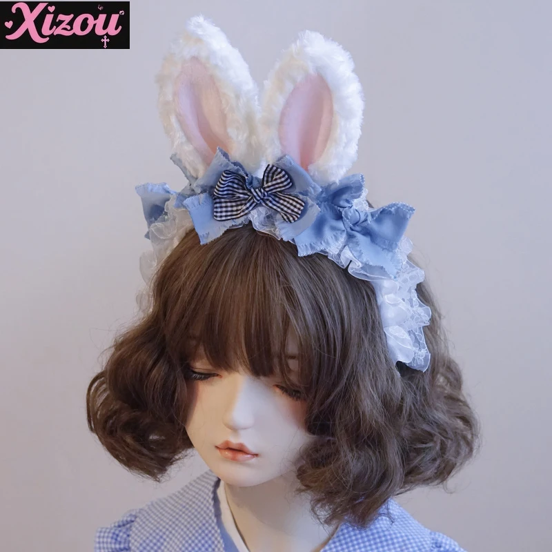 

Japanese Original Handmade Light-colored Alice Sweet and Cute Rabbit Ears Headband Headband Ruffled Edge Subculture Lolita Ears