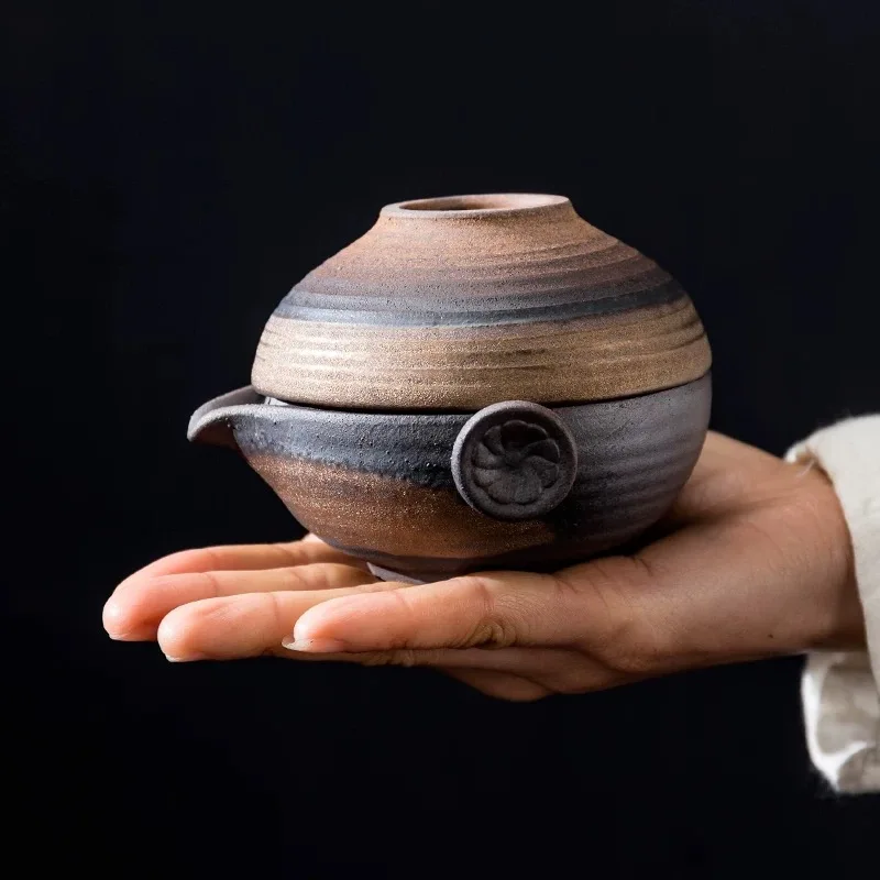 Taza Quik De gres De estilo japonés, un bote De una taza, Tureen De madera Retro, juego De té para viajes al aire libre y oficina para 1 persona, Sopera De Ceramica