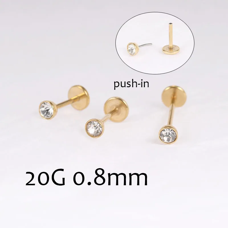 Easy Push-in Labret Nose Rings Lip Piercing Ear Studs Cartilage Earrings Tragus Gold Plated 20G 0.8mm Body Jewelry High Quality 