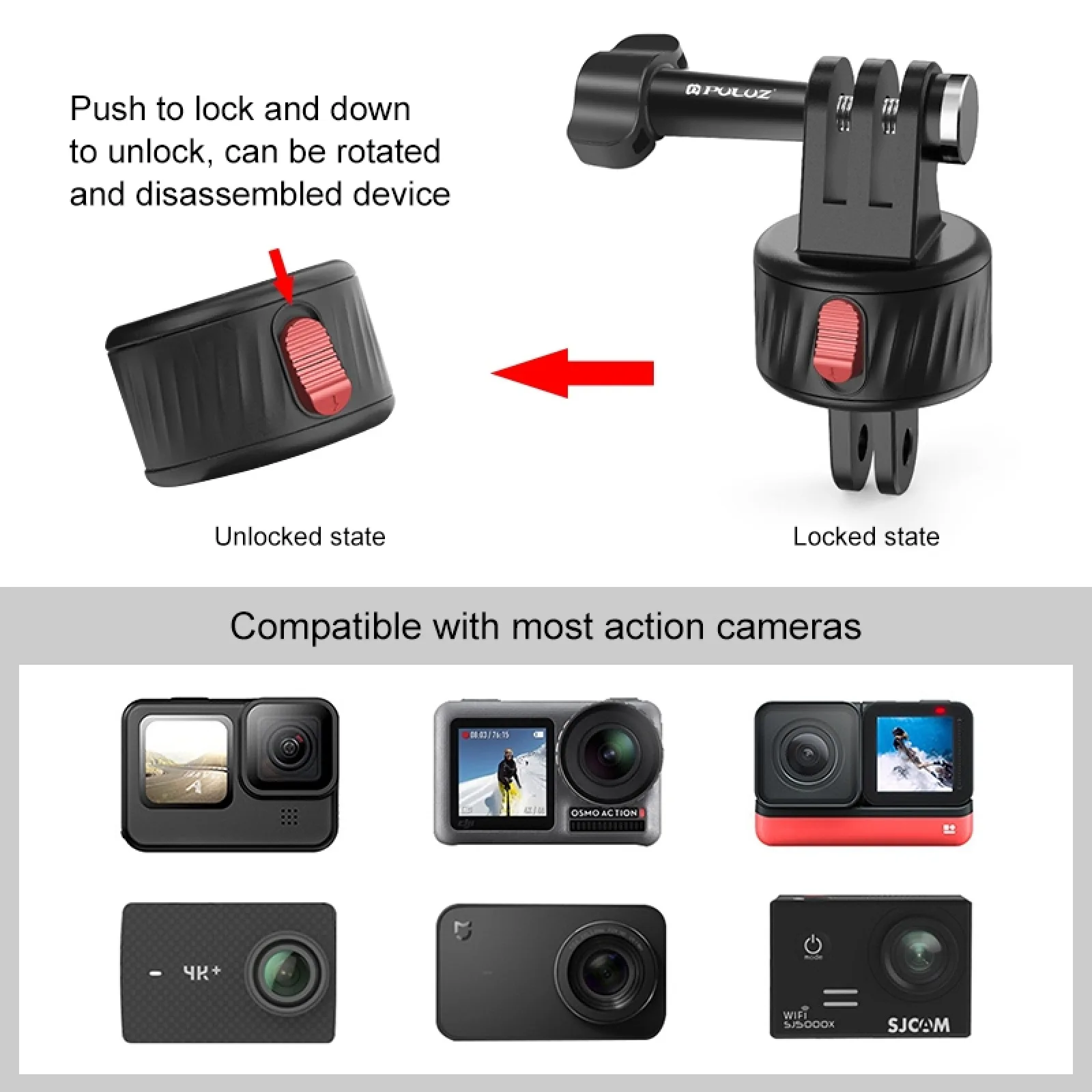 PULUZ 고프로 헤드용 마그네틱 베이스 어댑터, Insta360 액션 카메라 액세서리, 표준 나사 퀵릴리즈, 마그네틱 베이스 어댑터