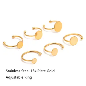 10pcs 조정 가능한 링 오프닝 스테인레스 스틸 링 베젤 베젤베이스 트레이 DIY 패드 디스크 핑거링 블랭크 설정 링 보석 제조 10 최고의 판매 공백 링 -№9