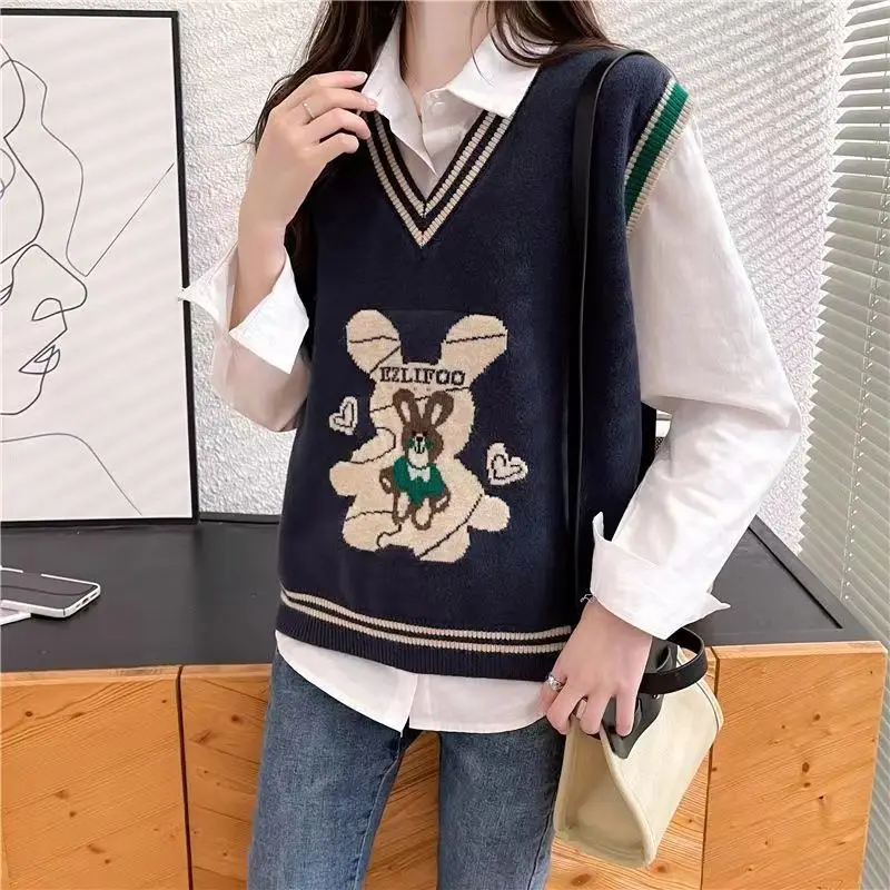 2023 New Fashion Knitted Vest Shirt Two Piece Set Spring and Autumn Versatile Korean Loose Knitted Vest Trend