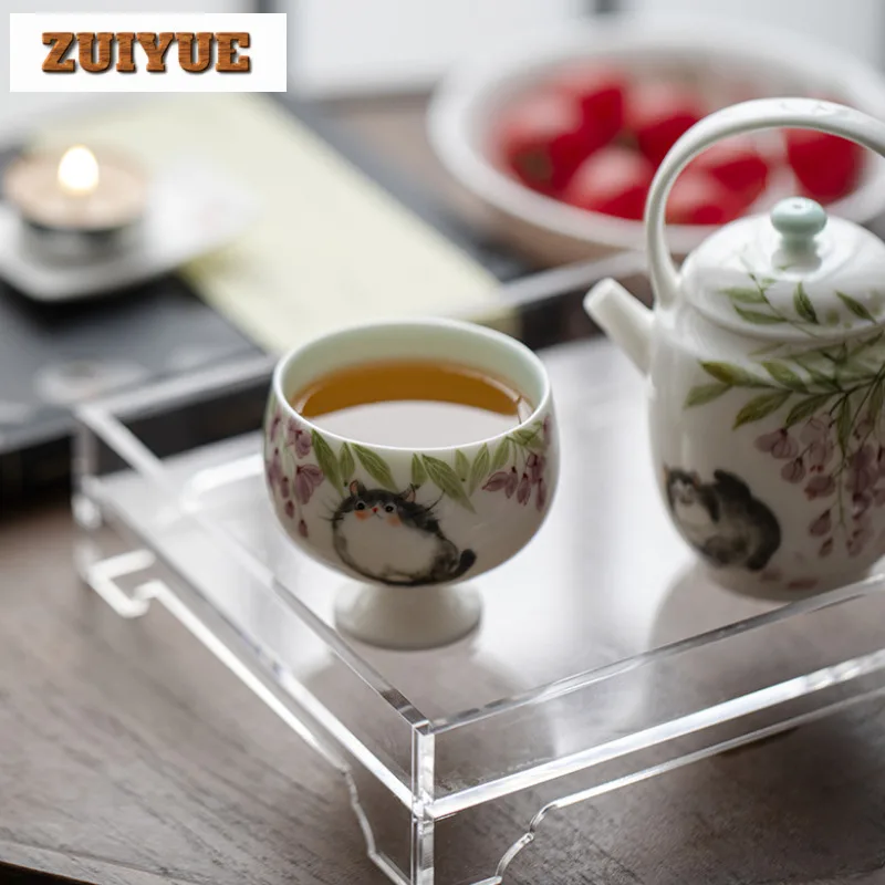 75 مللي دمية مرسومة باليد القط عالية القدم مرسومة باليد القط فنجان الشاي وعاء الشاي التقليدي عينة فنجان شاي التأمل كوب Jianzhan طقم شاي #4