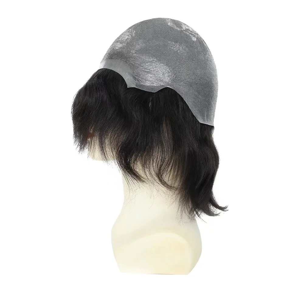 

Мужской парик-накладка 22,5 см с тонкой основой V-образной формы из ПУ 0,1 мм, невидимый протез для волос из натуральных волос, имитирующий линию роста волос