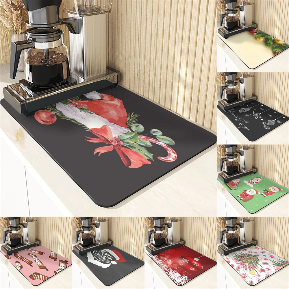 

Сушилка для посуды в рождественском стиле, коврик для раковины, подставки для стола, украшения для обеденного стола с надписью на английском языке, аксессуары