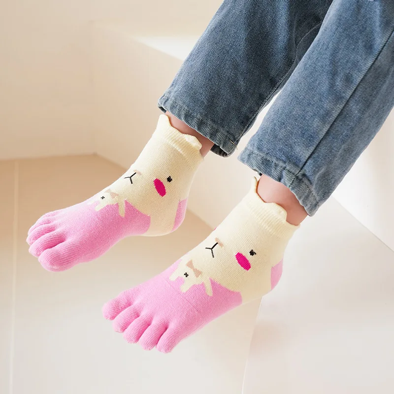 5 Pairs Children\'s Socks Five Finger Short Anime Cartoon Cotton Sweat-absorbing Corrected Toe Socks for Toddler Baby Boys Girls