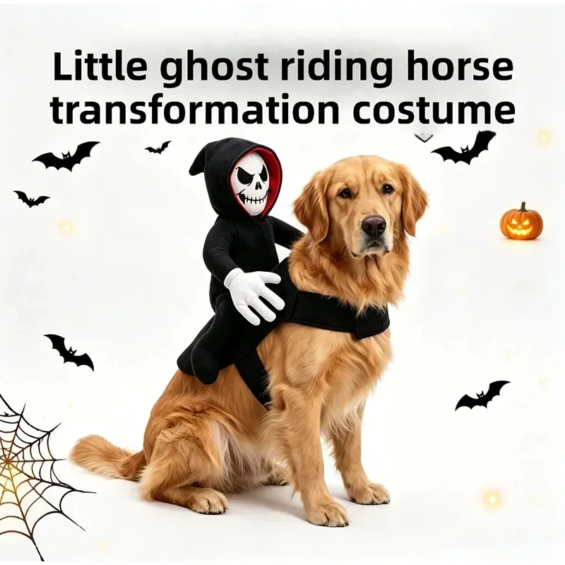 Halloween-Haustierkostüm für Hunde, Skelett-Reiter-Stil, Hunde-Cosplay-Kleidung, lustiges Reitoutfit, mittelgroße und große Hunde, Party-Verkleidung – Detail 5