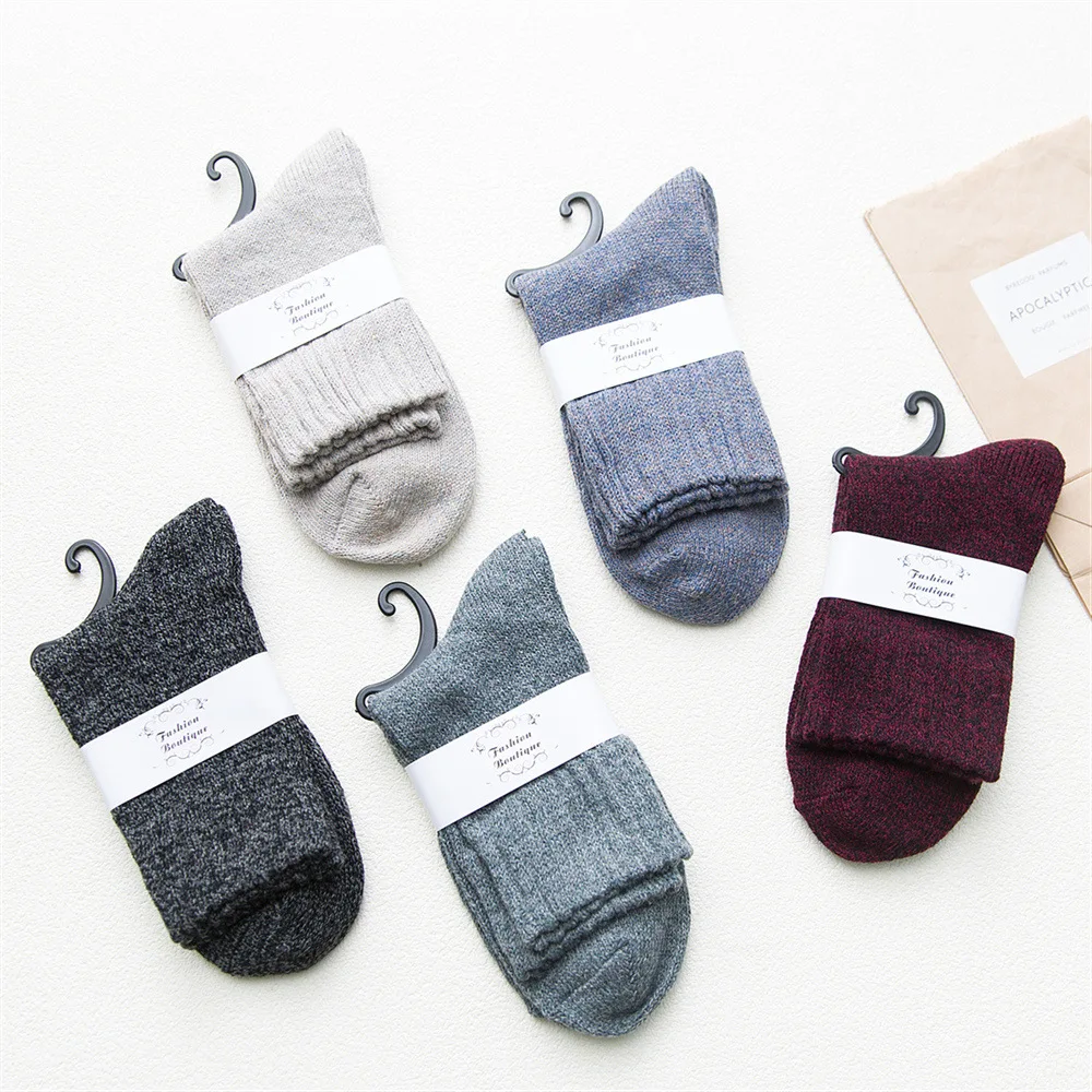 5 Pairs Autumn and Winter Warm Thickened Rabbit Wool Socks Solid Color Mid-tube Fashion Casual Women and Men Wool Socks