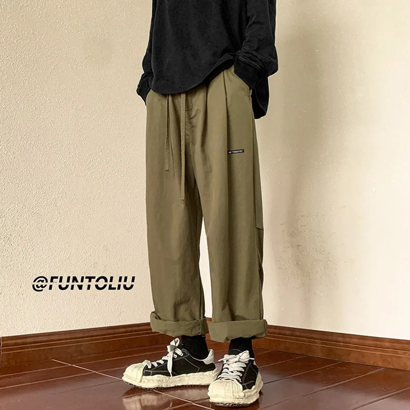 

Мужские свободные брюки-карго с широкими штанинами в японском стиле, повседневные, для уличной моды, весна-осень, новые, трендовые, брендовые, ретро