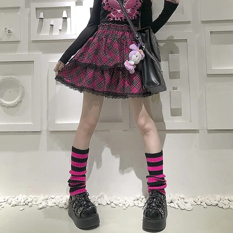 女性用ニットレッグウォーマー、甘いjkロリータゴシックストライプレッグカバー、フットカバー、アームアンクルウォーマーレギンス、スラウチソックス、y2k、40cm