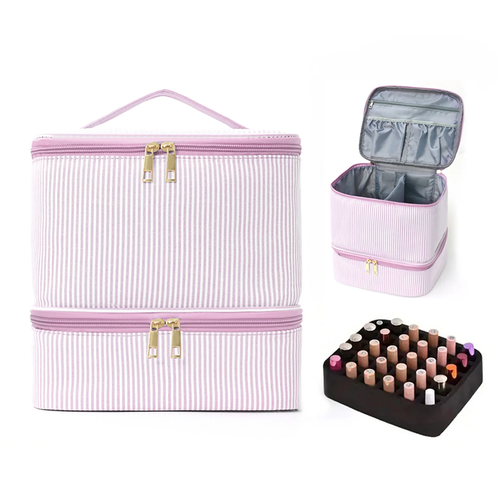 

Двухслойная сумка-органайзер для лаков для ногтей из искусственной кожи с ручками, чехол для переноски лаков для маникюра и принадлежностей