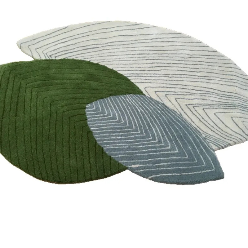 Special-shaped leaf handmade wool carpet living room irregular creative modeling bedside mattress green entry floor mat