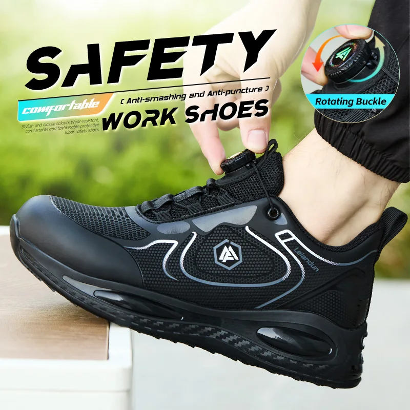 Men's Safety Shoes,Rotating Button, Comfortable, Shock-absorbing, Anti Smashing, And Anti Piercing Work Shoes