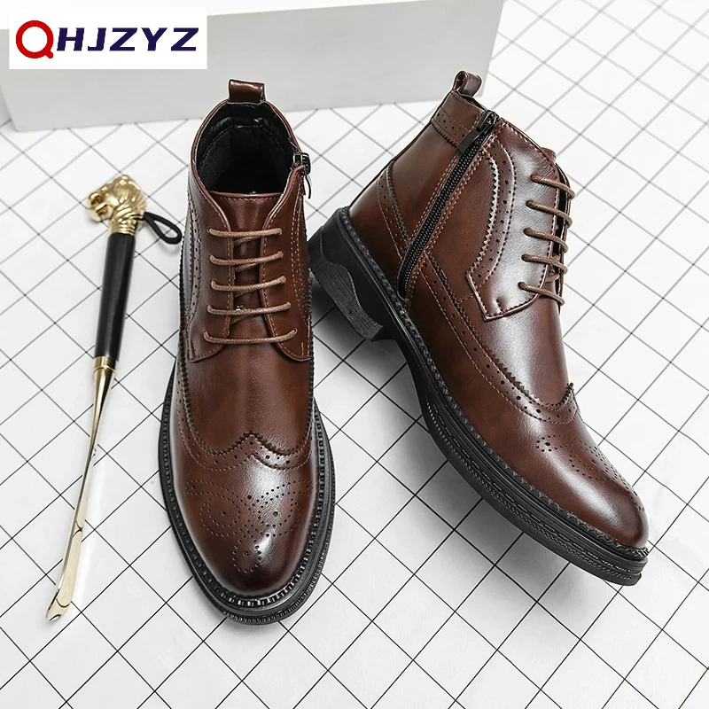 British Style Man Fashion Trends Boots New Arrival Casual Leather Boots Senior Ankle Boots Comfy High Top Male Stree Shoes Botas