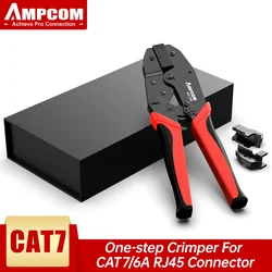 AMPCOM 1 Bước RJ45 Siết Crimper Mạng Công Cụ Cat6A, cat7 Che Chắn Đầu Nối 2 Chiếc Có Thể Thay Thế Được Uốn Chết