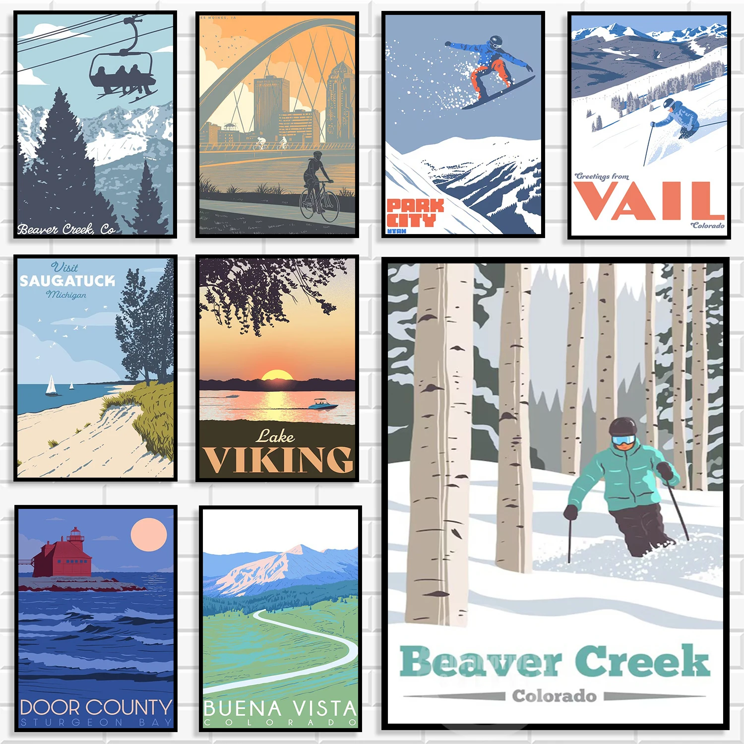 Skiing-themed prints beach cycling grass etc Vintage travel Diamond posters for home décor suitable for bedrooms and living ro