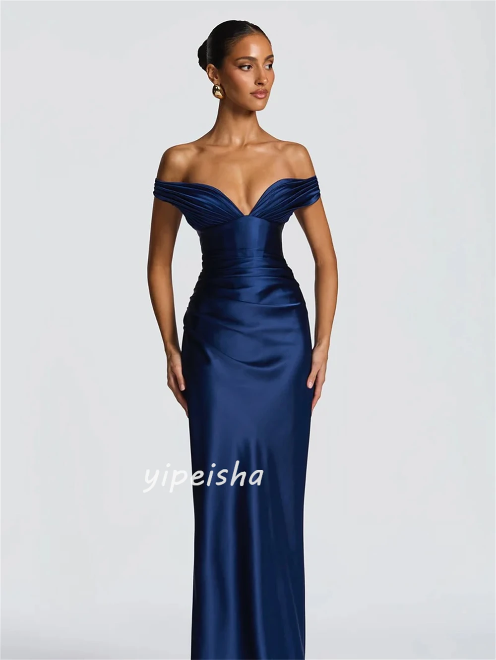 Robes longues froncées simples de Style moderne personnalisées, colonne personnalisée, épaules dénudées, robes d'occasion sur mesure, tailles disponibles