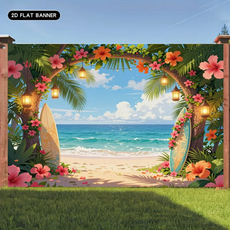 Tropical Beach Scene Backdrop Curtain Wall Hanging Boho Resort Deco Fabric Canvas Room Decoration Living Room Party Display