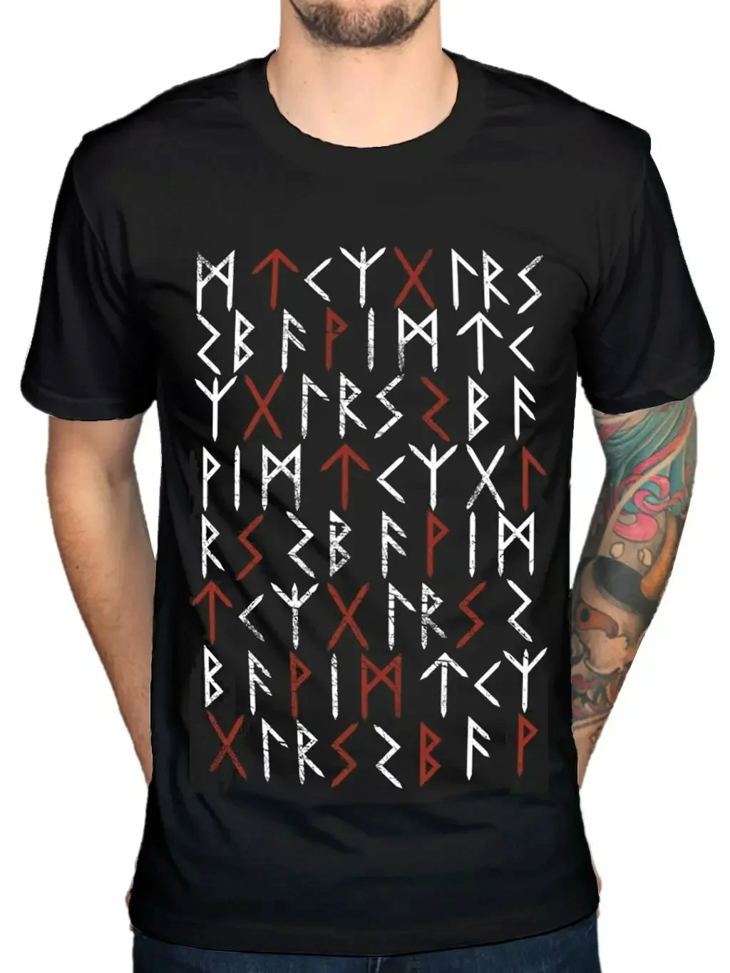 Norse Scandinavian Runes Alphabet T-Shirt 100% Cotton O-Neck Short Sleeve Summer Casual Mens T-shirt Streetwear