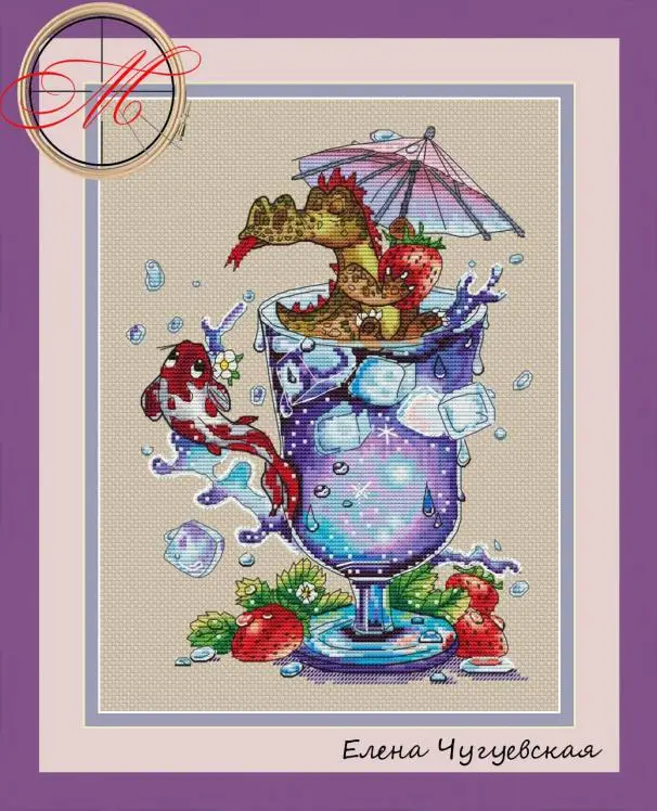 

Cross stitch Handmade 14CT Counted Canvas DIY,Cross-stitch kits,Embroidery crocodile Koi beverage 30-36