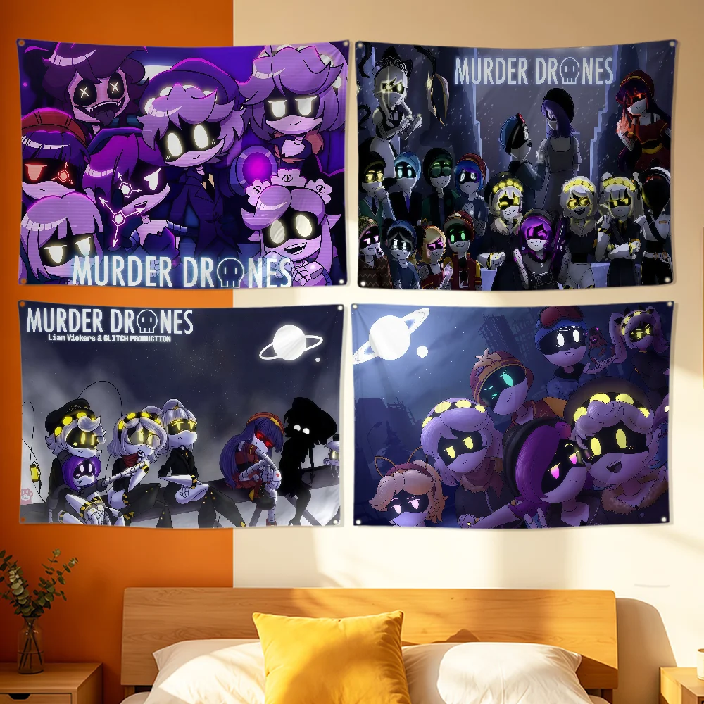 Cartoon M-Murder Drones Flag Polyester Printing Banner For Bedroom Living Bar Garden Garage Wall Art Out Door Decoration Gift