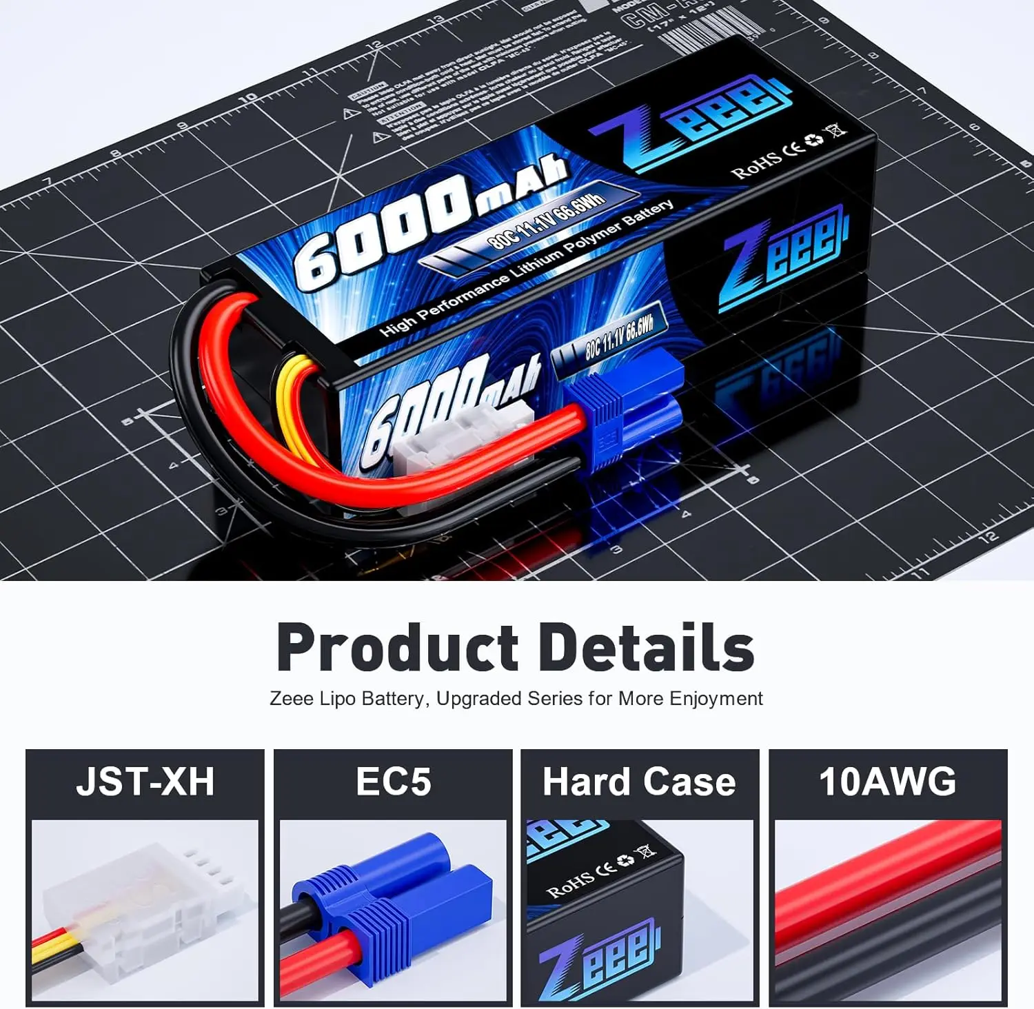 1/2pcs Zeee 3S Lipo Battery 11.1V 80C 6000mAh Hardcase with EC5 Plug for RC Cars RC Hobbies Buggy Trucks Boats for FPV Drones