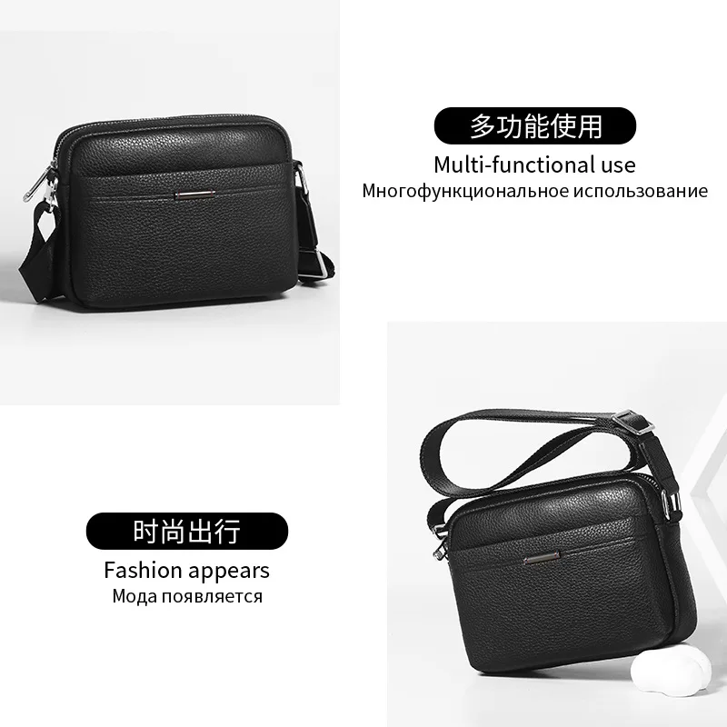 Men's genuine leather crossbody bag, square, light, simple, waterproof, high-end travel and business single-shoulder small bag