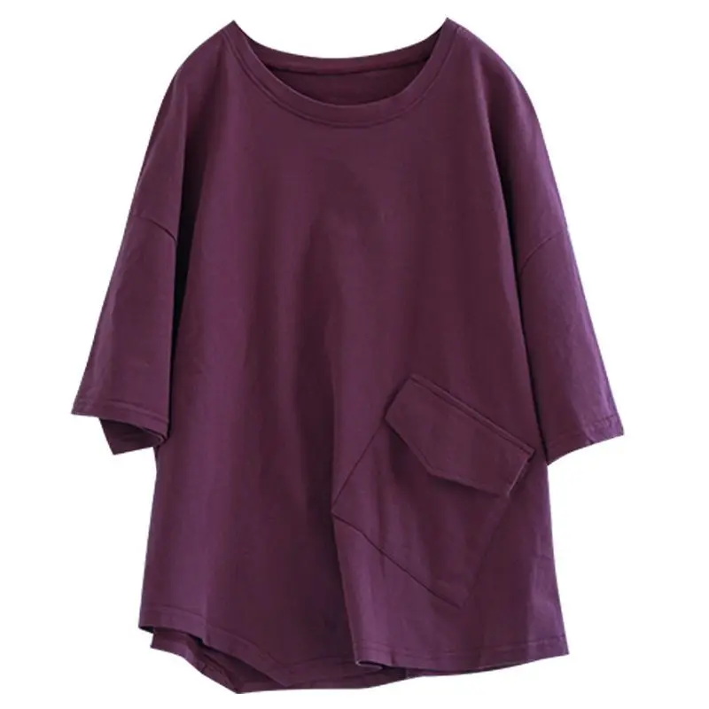 Street Casual O-neck Loose Tops Tees Summer New Asymmetrical Short Sleeve Solid All-match T Shirts Fashion Vintage Women Clothes - Image 6