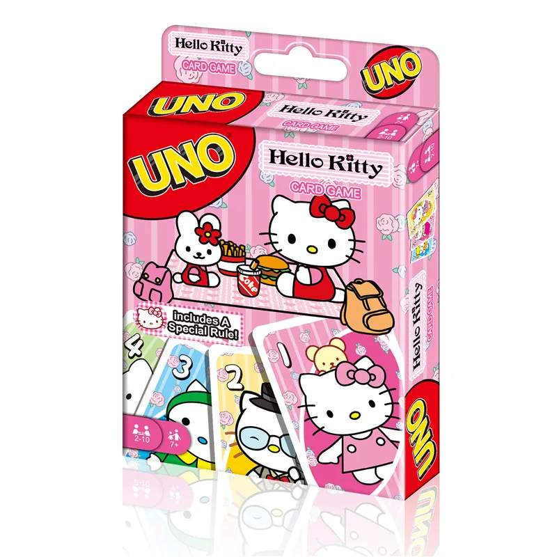 Mattel Games UNO Hello Kitty-Kartenspiel für die Familienabend mit TV-Show-Thema-Grafiken und einer besonderen Regel für 2–10 Spieler