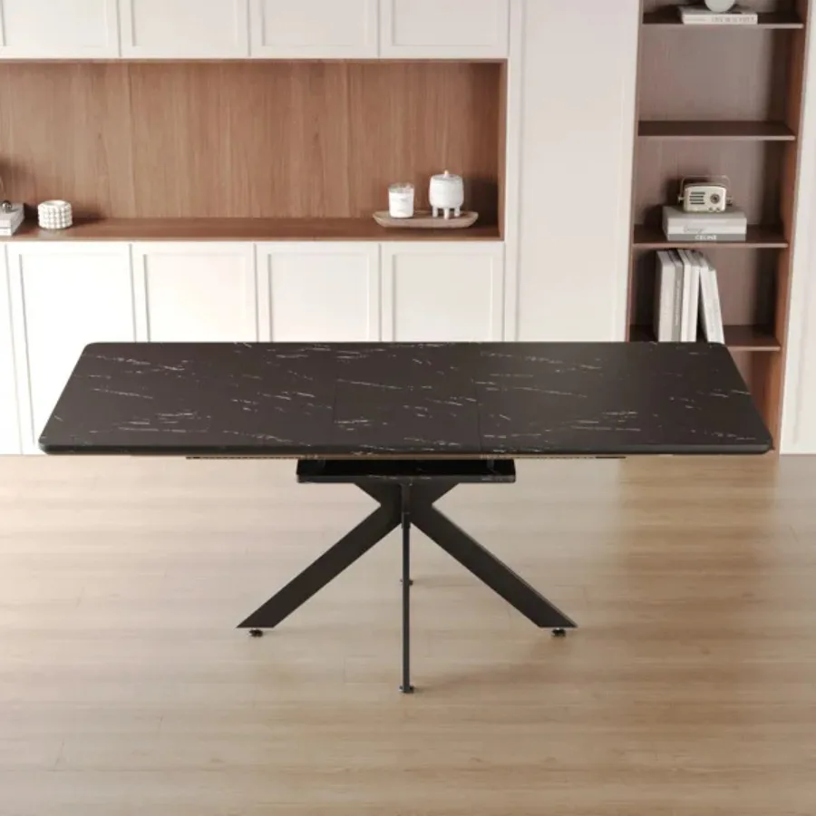 

62.4" Extendable 78.15"Very large Black Dining Table Modern Mid-Century Kitchen Table Set for Dining Room party Table Conferenc