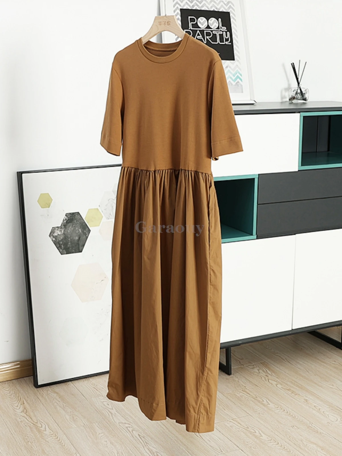 Garaouy abito longuette in cotone solido a maniche corte da donna estate Casual allentato prendisole da spiaggia Robe Femme abiti da lavoro eleganti