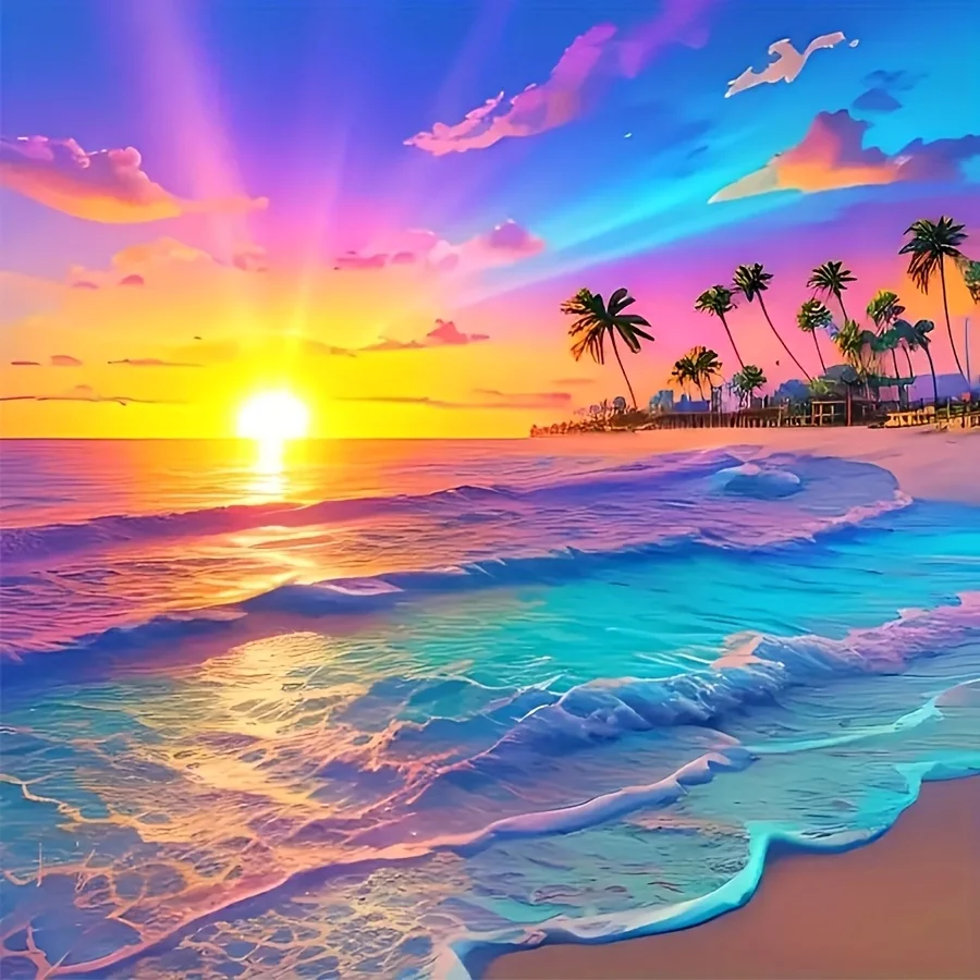 

500/1024PCS Paper Jigsaw Puzzles Colorful Beach Scenery Theme Puzzle Modern Home Decor Gift Educational Toys