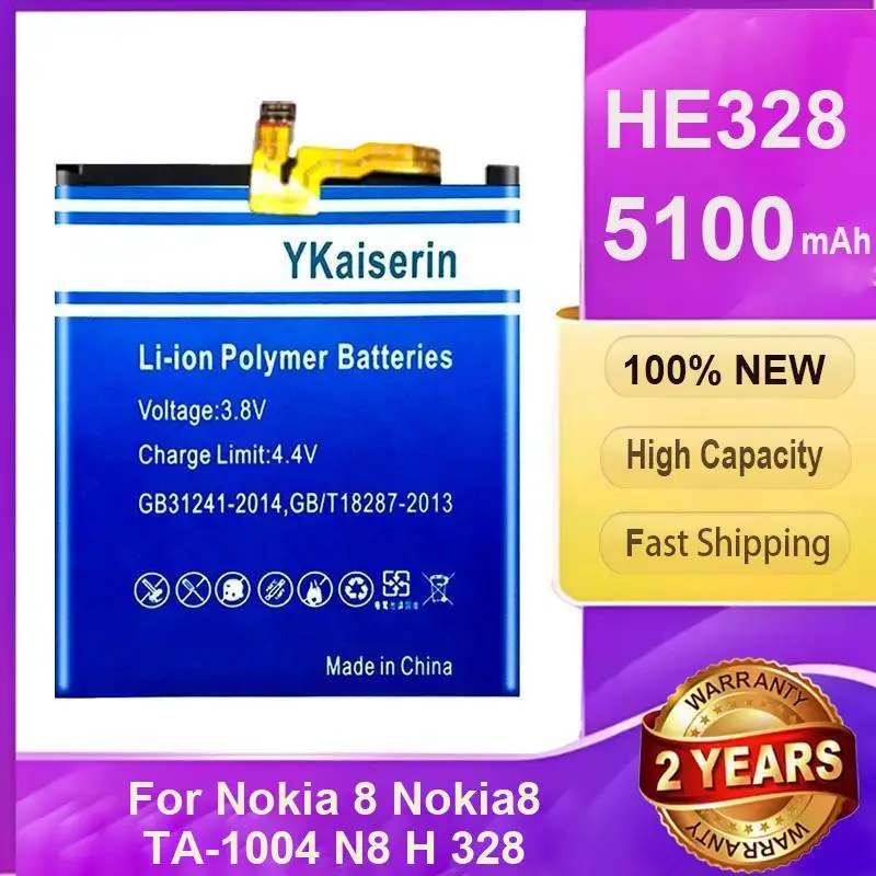 

Аккумулятор YKaiserin HE328 5100 мАч для NOKIA 8 NOKIA8, литий-полимерные аккумуляторы + номер отслеживания