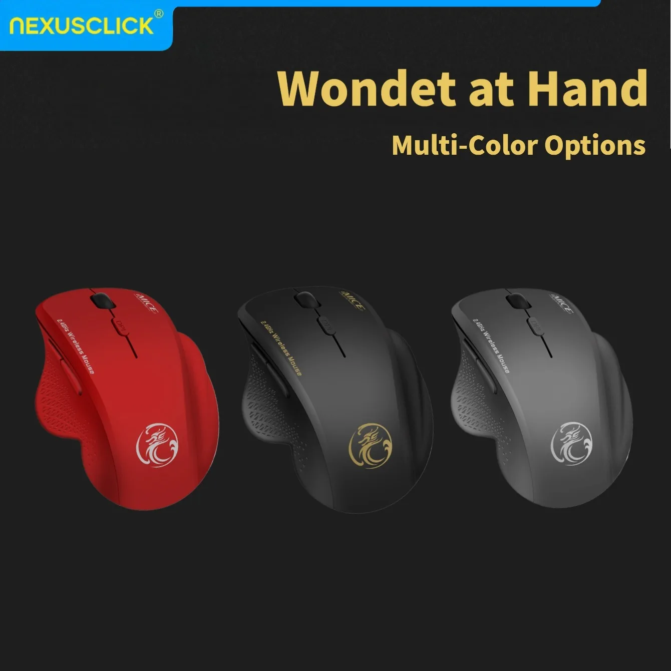 NexusClick Wireless Ergonomic Office Mouse with Thumb Rest,Cheap Durable DPI Adjustable Battery Powered Optical Mice for Laptop