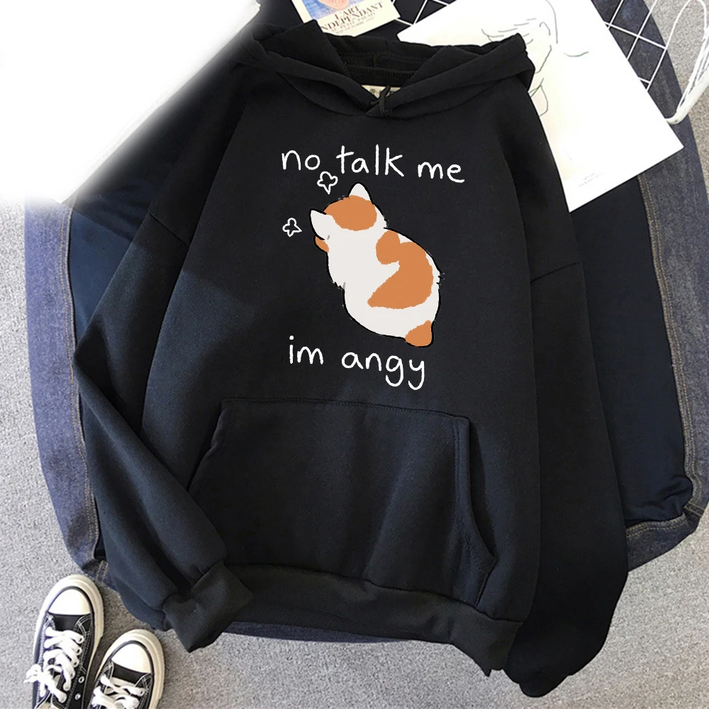 Funny No Talk Me Cute Angry Cat Hoodies Printed Men Woman Fashion Hoodie Hooded Sweatshirts Pullovers Unisex Tracksuits Clothing