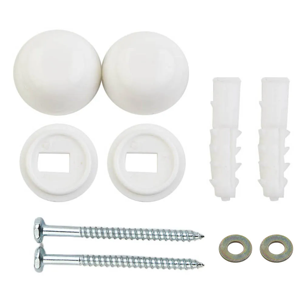 Toilet Pan Anchoring System with Angled Floor Bolts and Protective Screw Head Covers for Long Term Floor Mounting
