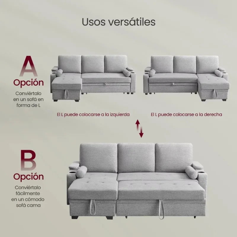 Umwandelbares Sofa mit verlängertem Bett und Getränkehalter