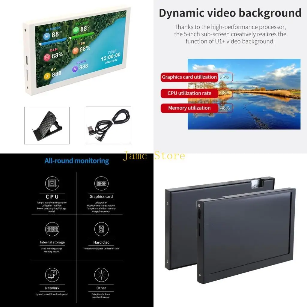 

LX0B 5 inch IPS USB Mini Screen PC CPU HDD Data Monitor Computer Temperature Display Type-C Sub Screen